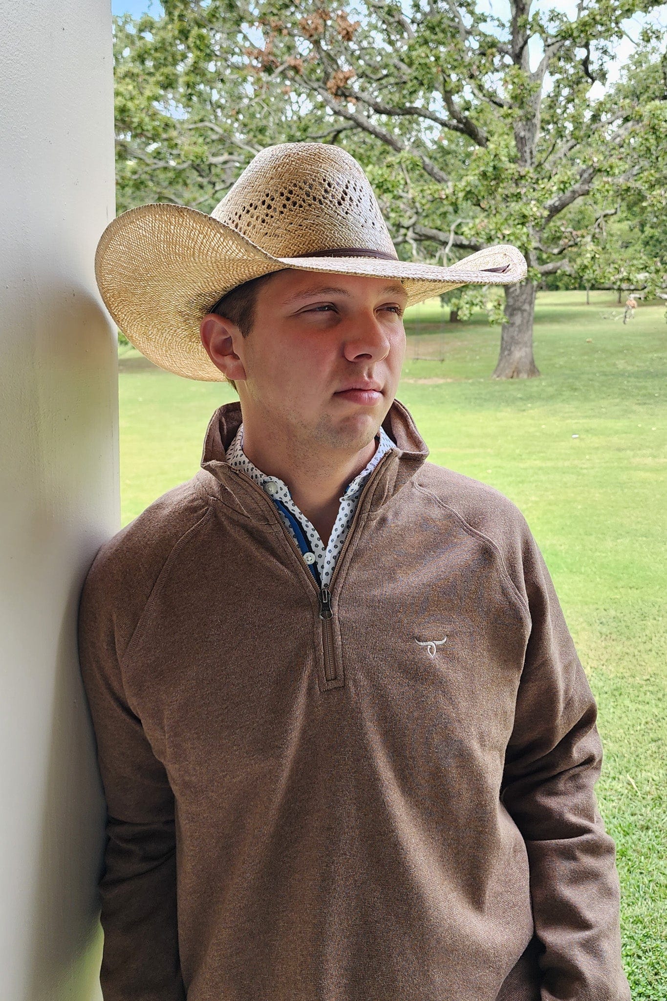 1/4 Zip Pullover - Solid - Khaki Brown - Image 2