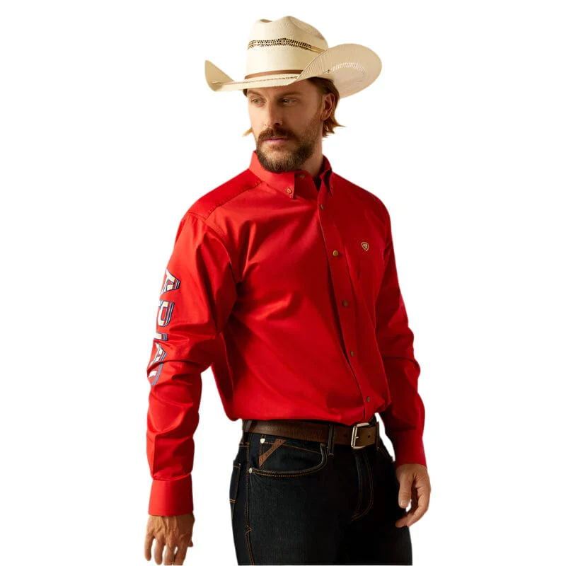 Ariat Men's Team Logo Red Twill Classic Fit Shirt 10055236
