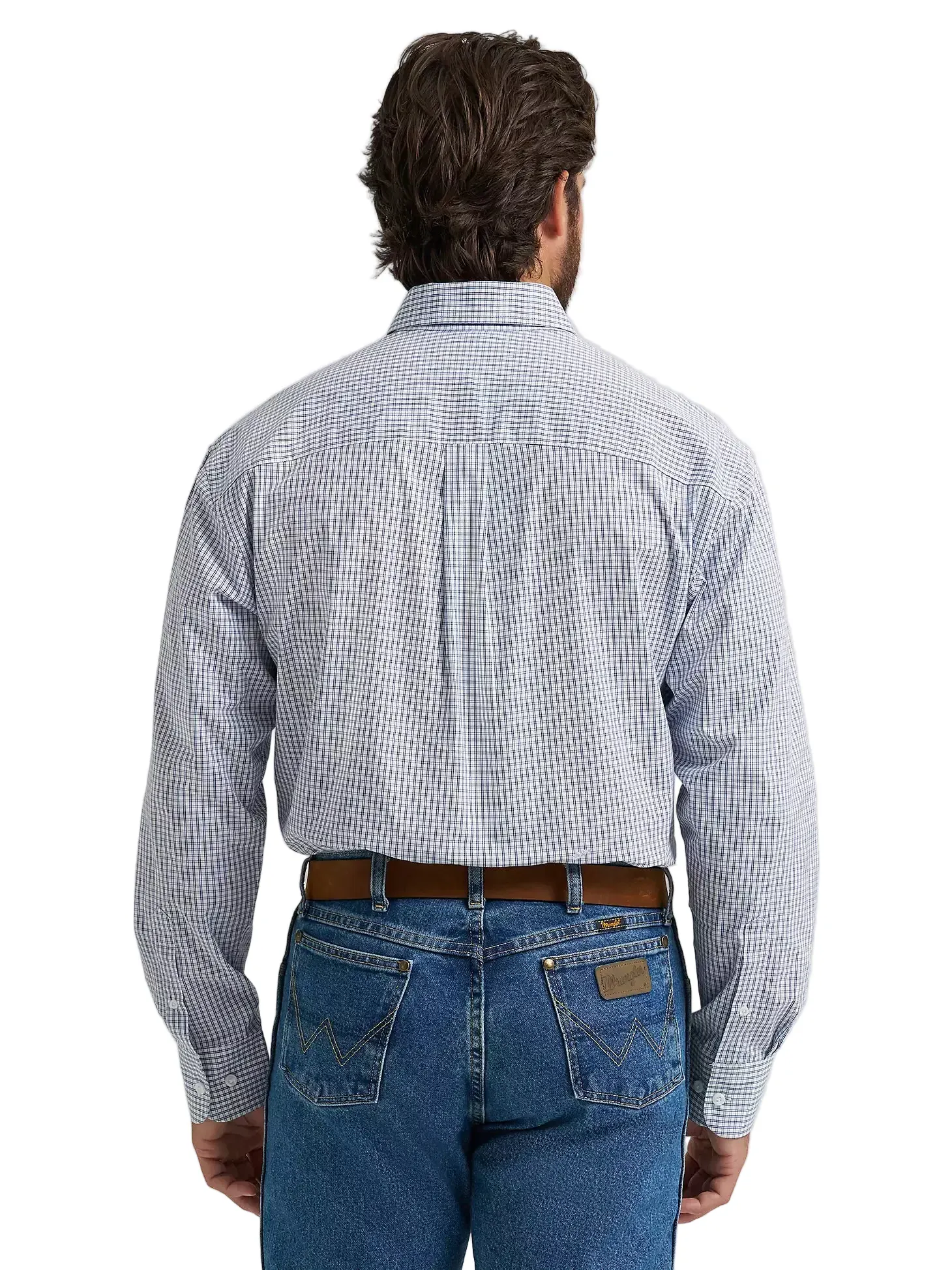Wrangler Men's Baby Blue Check George Strait Button Down Western Shirt 112374605 - Image 3