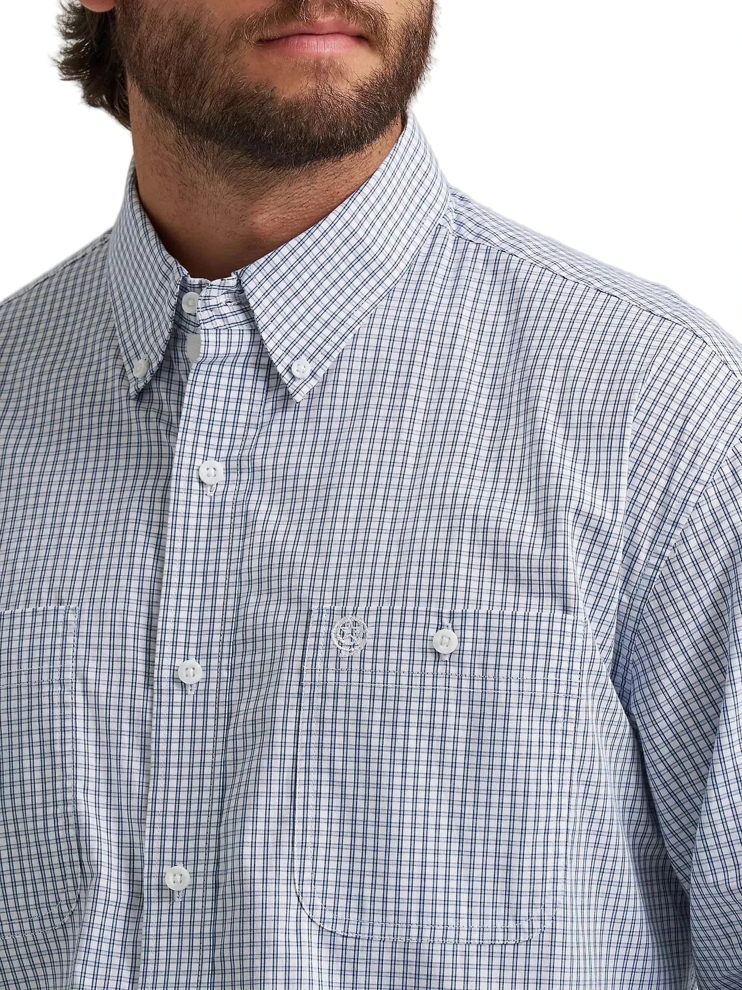Wrangler Men's Baby Blue Check George Strait Button Down Western Shirt 112374605 - Image 4