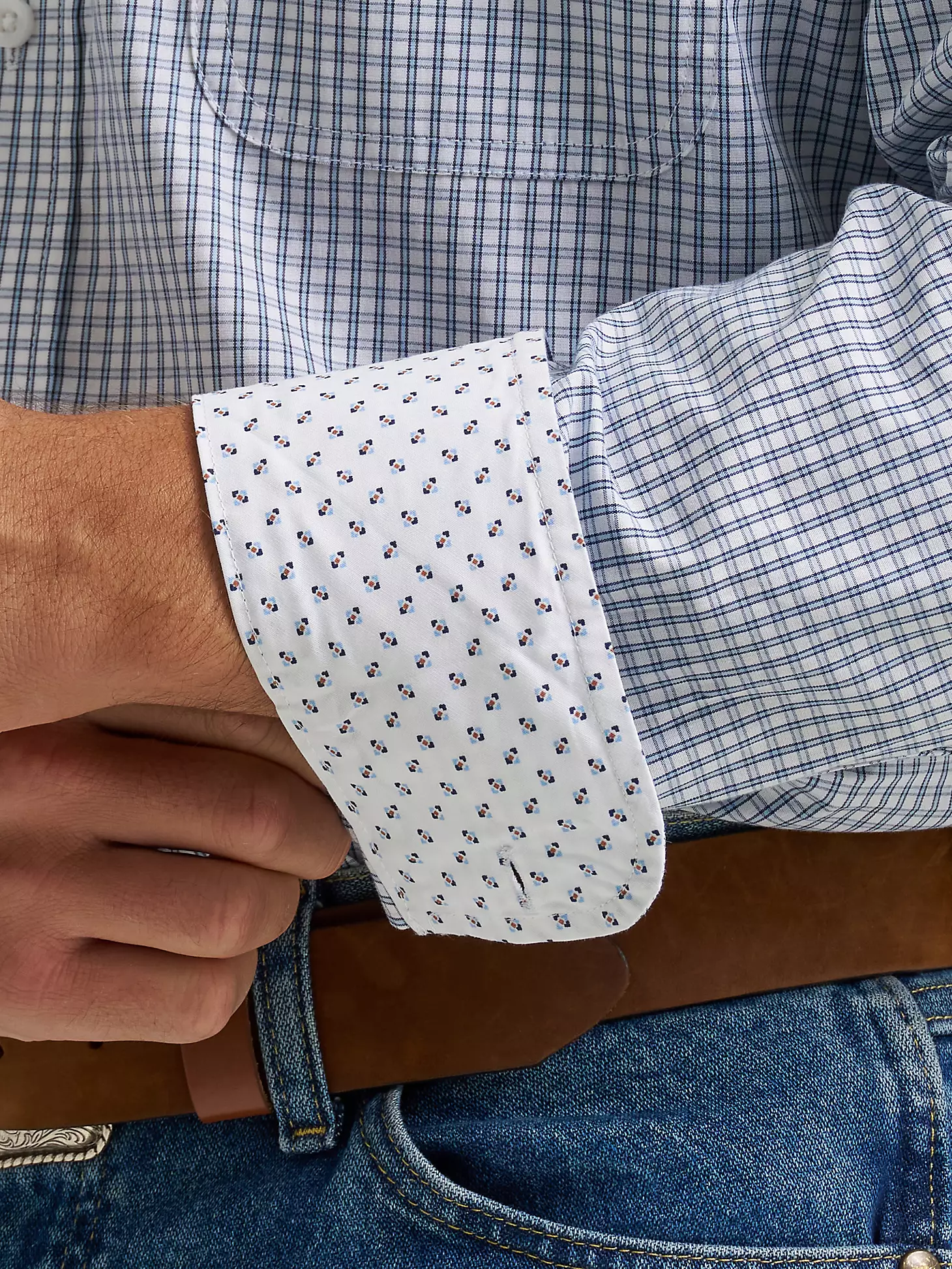 Wrangler Men's Baby Blue Check George Strait Button Down Western Shirt 112374605 - Image 5