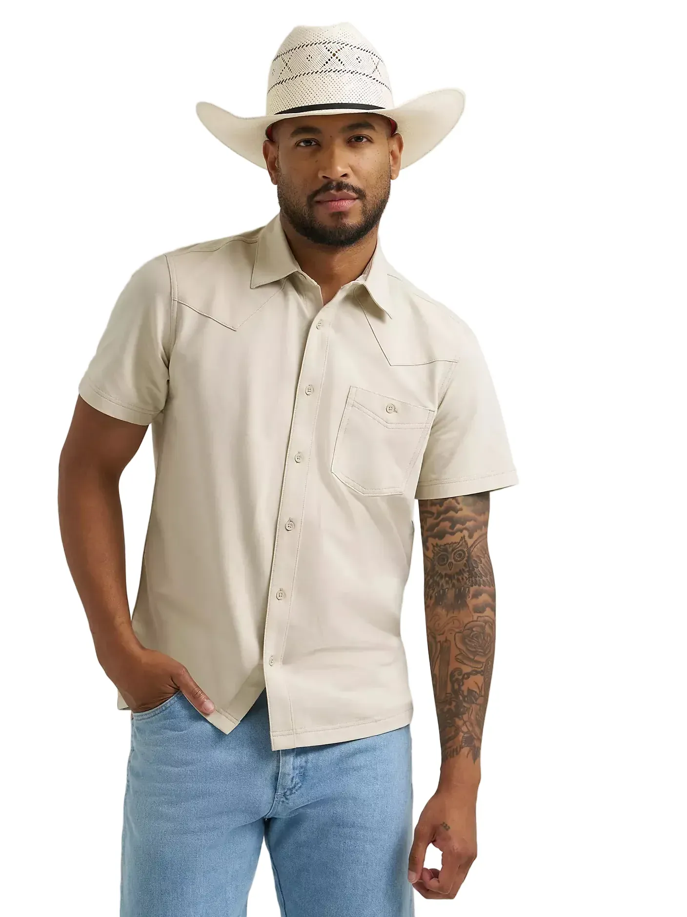 Wrangler Men's Pelican Off White All Terrain Performance Knit Shirt 112375184
