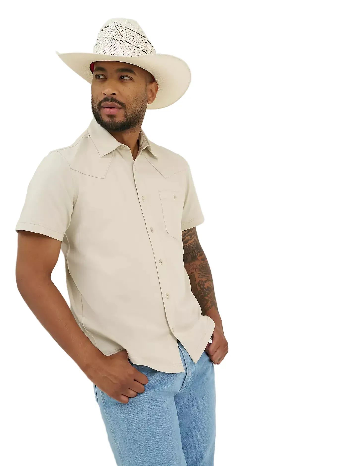 Wrangler Men's Pelican Off White All Terrain Performance Knit Shirt 112375184 - Image 3
