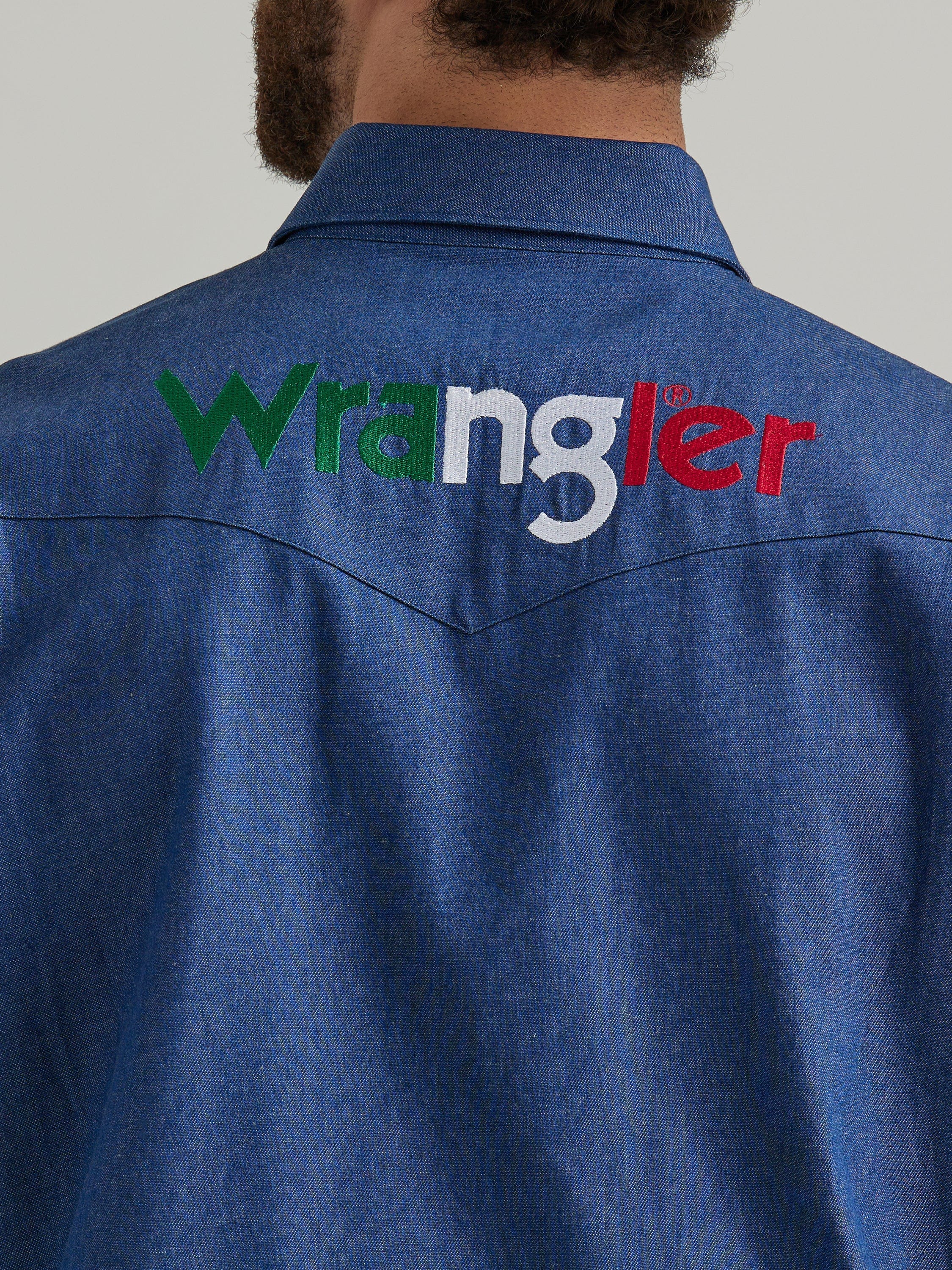 Wrangler Men's Logo Mexico Indigo Denim Long Sleeve Western Snap Shirt 112324642 - Image 5
