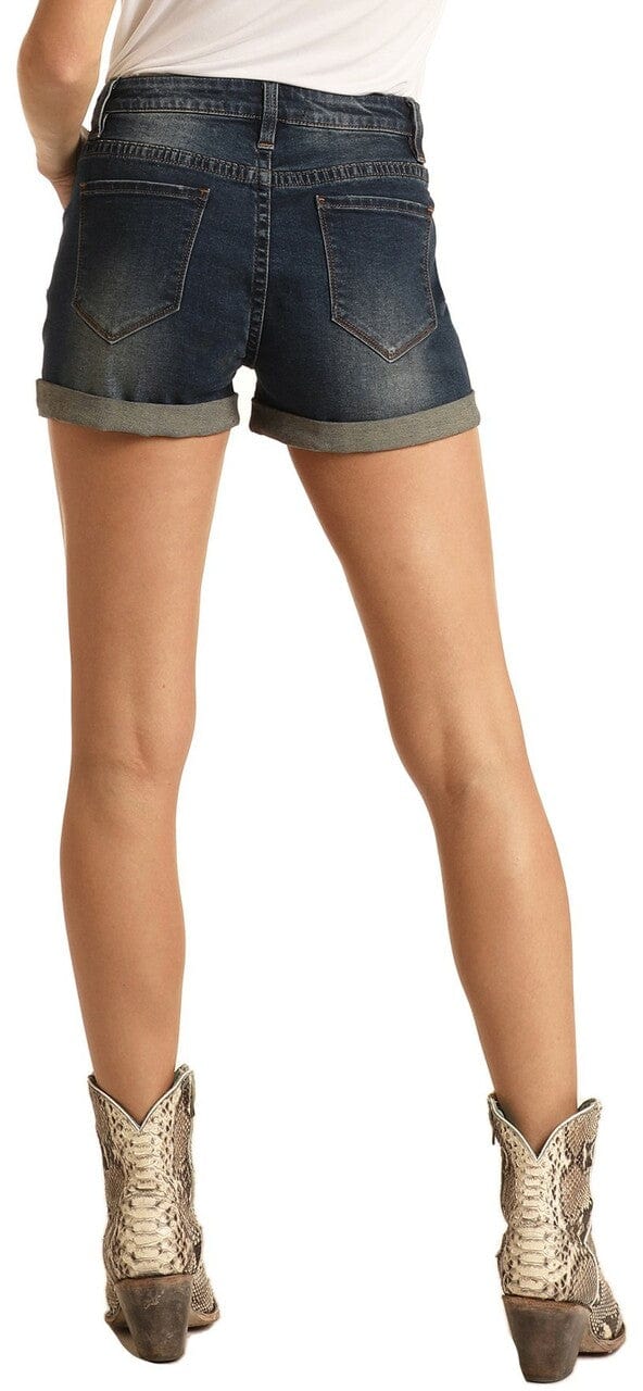 Rock & Roll Cowgirl Women's Mid Rise Extra Stretch Denim Shorts 68M3692 - Image 2
