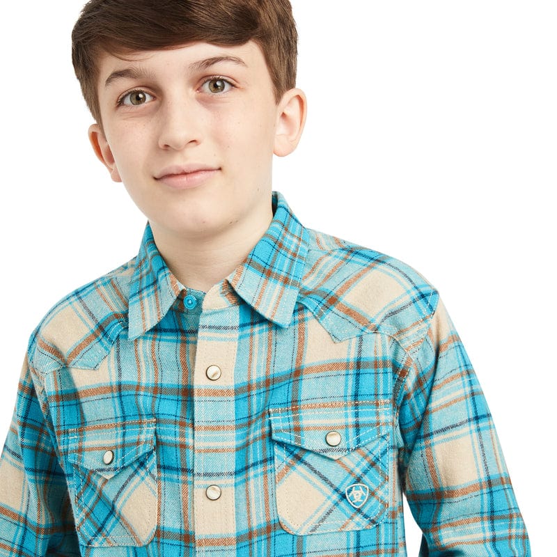 Ariat Boys Handley Sylvan Teal Retro Fit Long Sleeve Snap Shirt 10042318 - Image 2