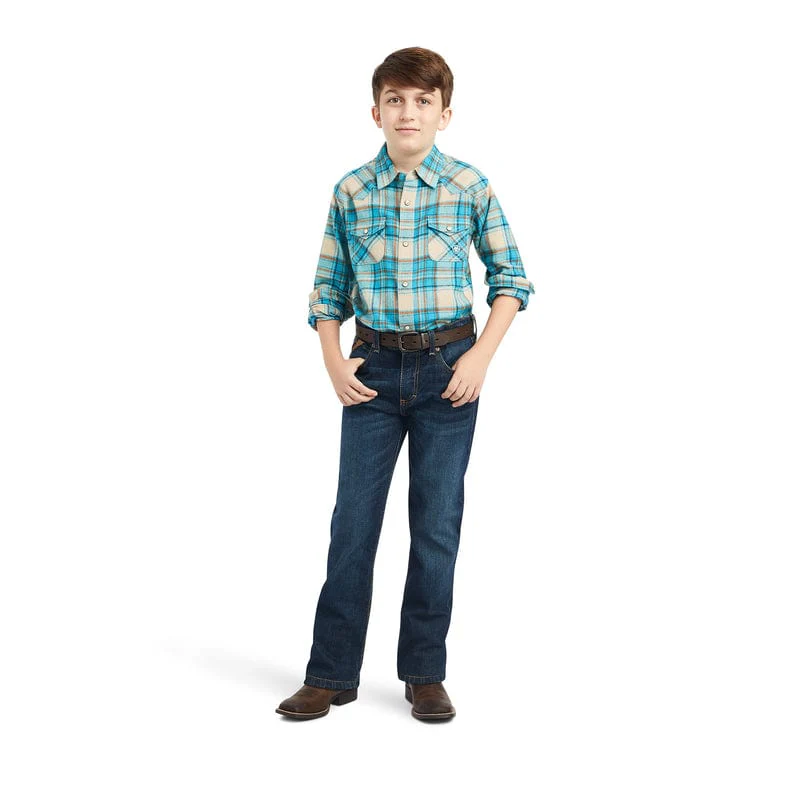 Ariat Boys Handley Sylvan Teal Retro Fit Long Sleeve Snap Shirt 10042318 - Image 4