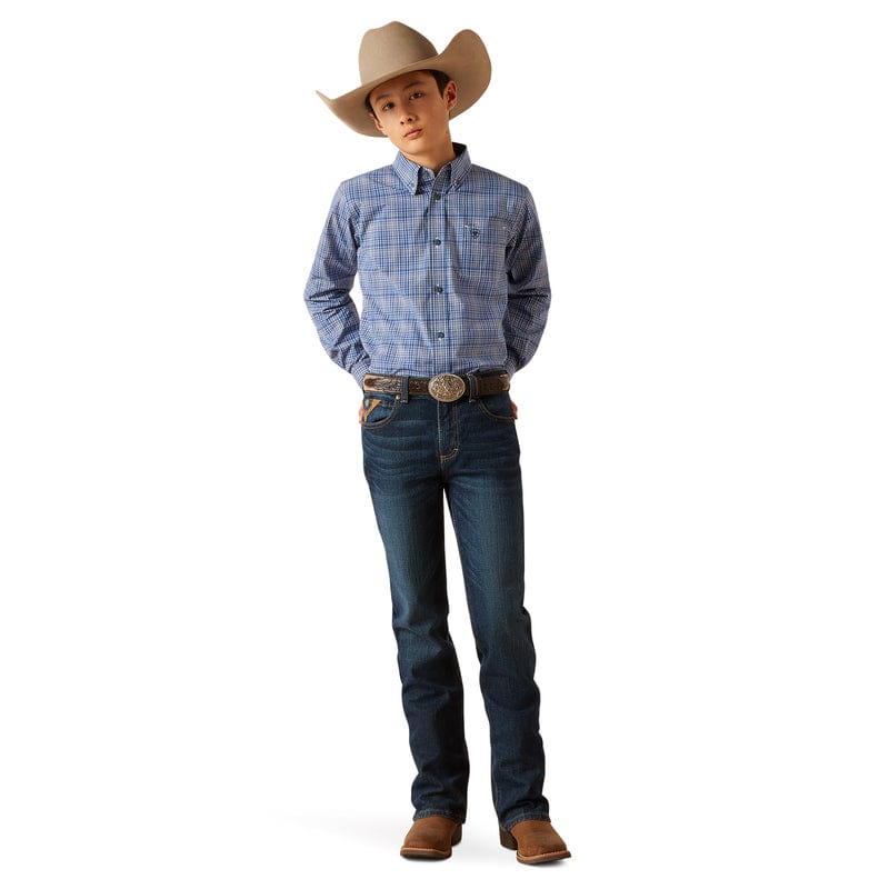 Ariat Boys Pro Series Pitt True Blue Classic Fit Long Sleeve Shirt 10047297 - Image 3