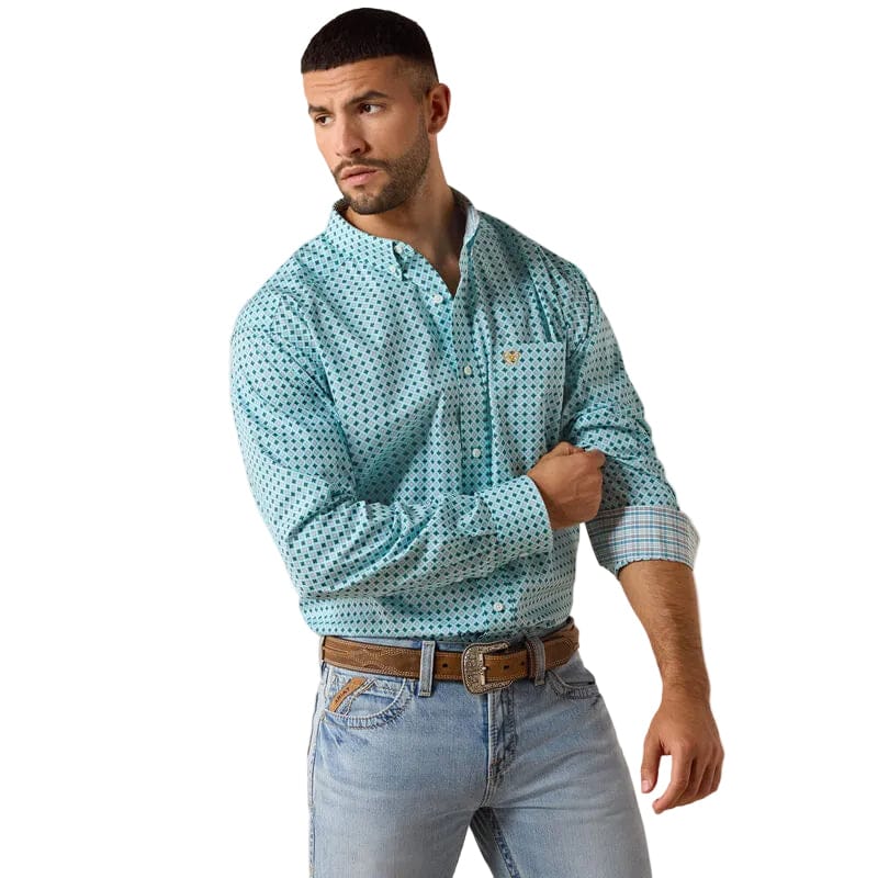 Ariat Men's Angel Blue Geo Print Wrinkle Free Andy Western Shirt 10071027