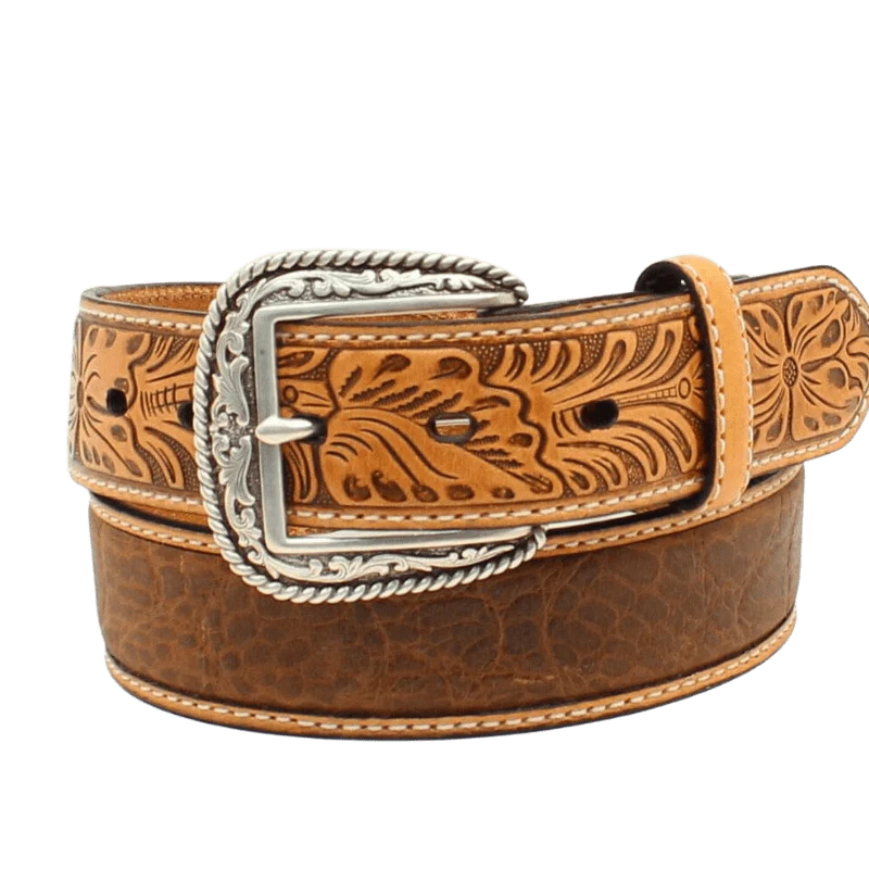 Ariat Men's Brown Crocodile Floral Tabs Leather Belt A1022008