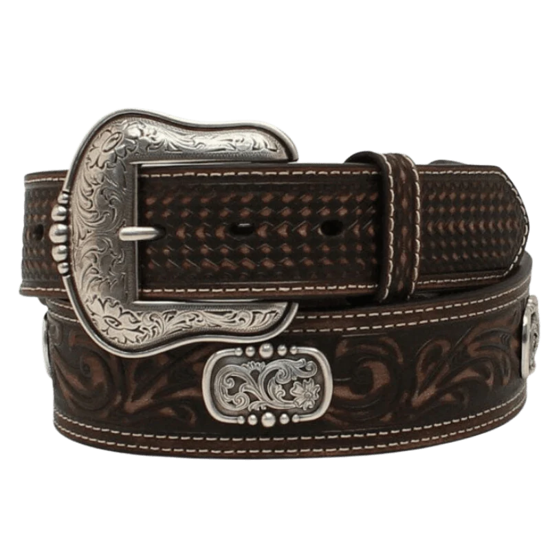 Ariat Men's Brown Double Stitched Oval Concho Leather Belt A1037802