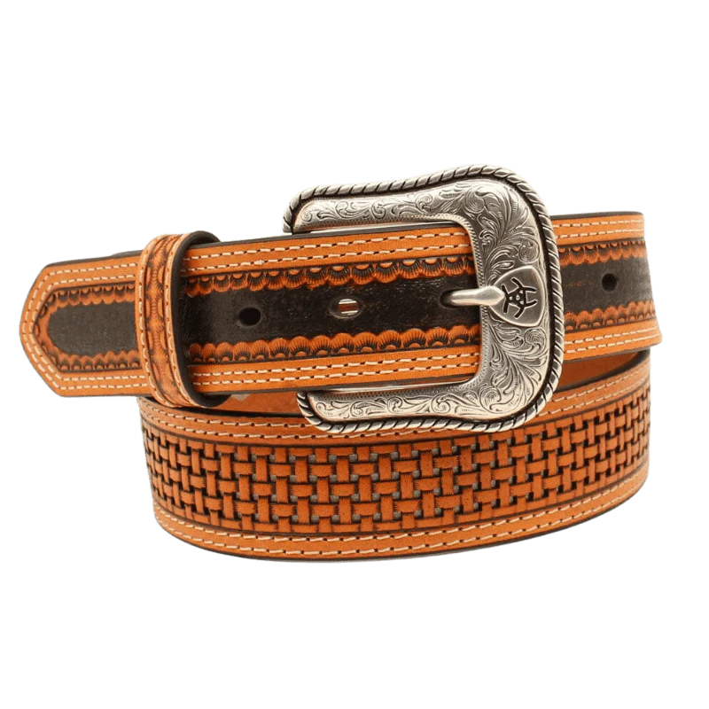 Ariat Men's Brown Pierced Basket Weave Leather Belt A1035848