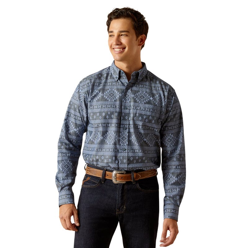 Ariat Men's Eddie Navy Classic Fit Long Sleeve Button Down Western Shirt 10051264