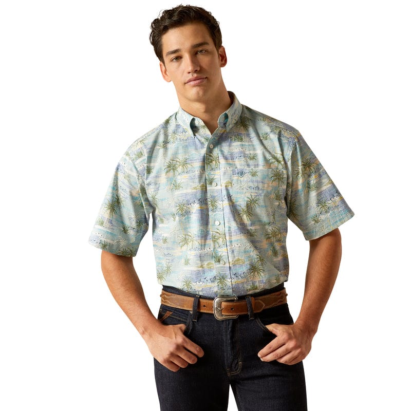 Ariat Men's Edwind Blue Havin Short Sleeve Classic Fit Shirt 10051259