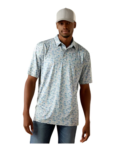 Ariat Men's Grey Heather Charger 2.0 Printed Polo Shirt 10058846