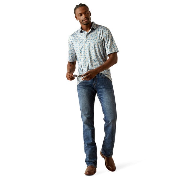 Ariat Men's Grey Heather Charger 2.0 Printed Polo Shirt 10058846 - Image 3