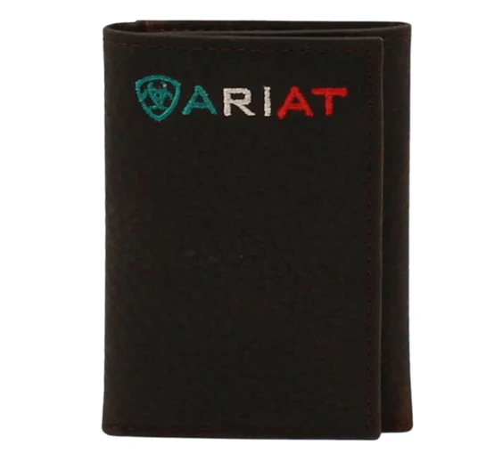 Ariat Men's Mexico Flag Rowdy Brown Trifold Wallet A35508282