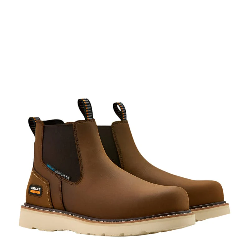 Ariat Men's Rebar Wedge Distressed Brown Chelsea Waterproof Work Boot 10061116 - Image 5
