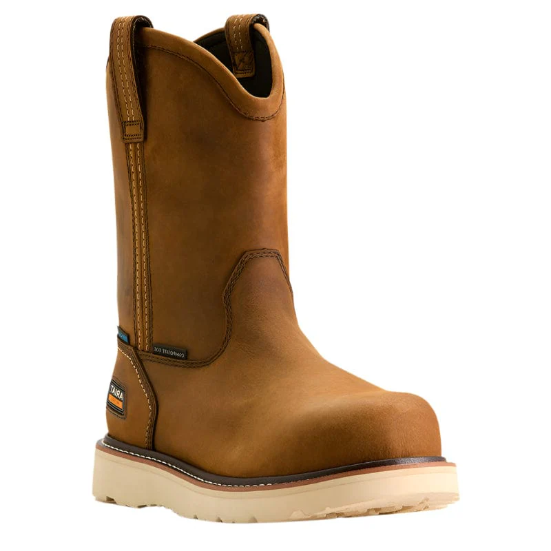 Ariat Men's Rebar Wedge Pull-On Waterproof Distressed Brown Composite Toe Work Boot 10053613