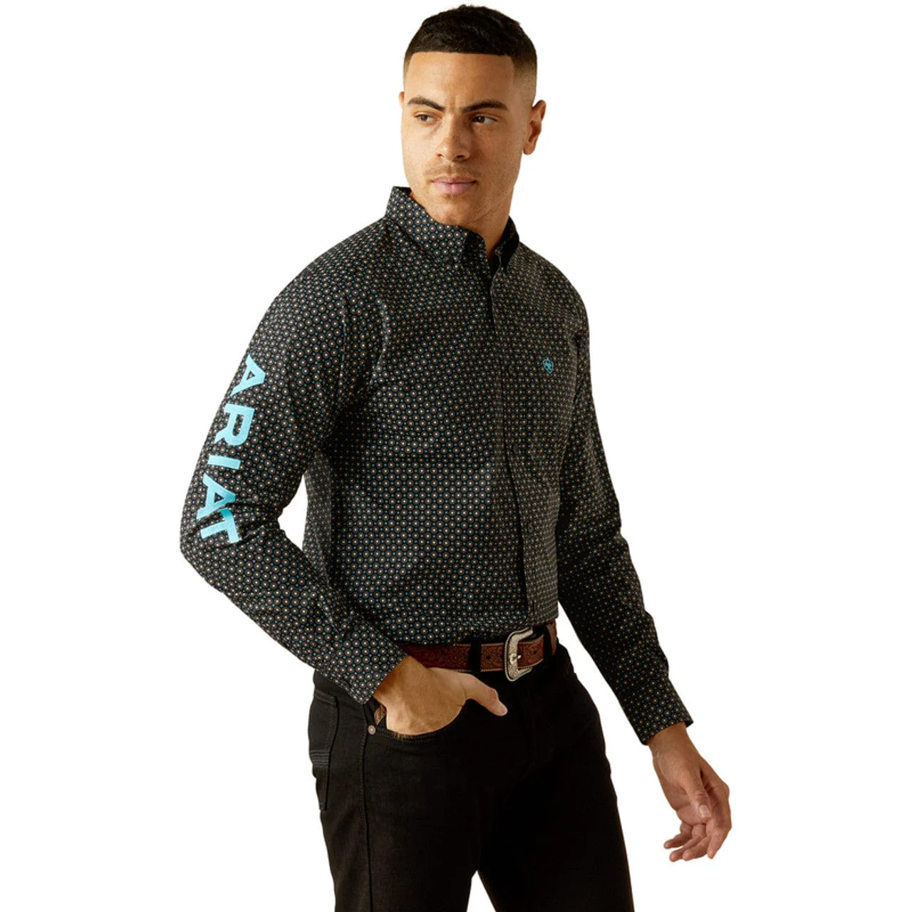 Ariat Men's Team Logo Abel Black Print Button Down Western Shirt 10058738