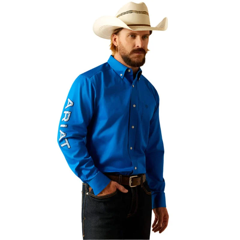 Ariat Men's Team Logo Blue Twill Classic Fit Shirt 10055237