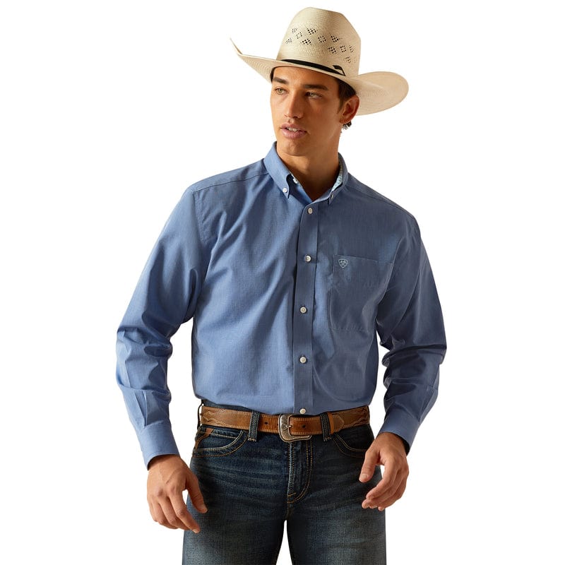 Ariat Men's Wrinkle Free Solid Pinpoint Oxford Classic Fit Mazarine Blue Long Sleeve Button Down Shirt 10048866