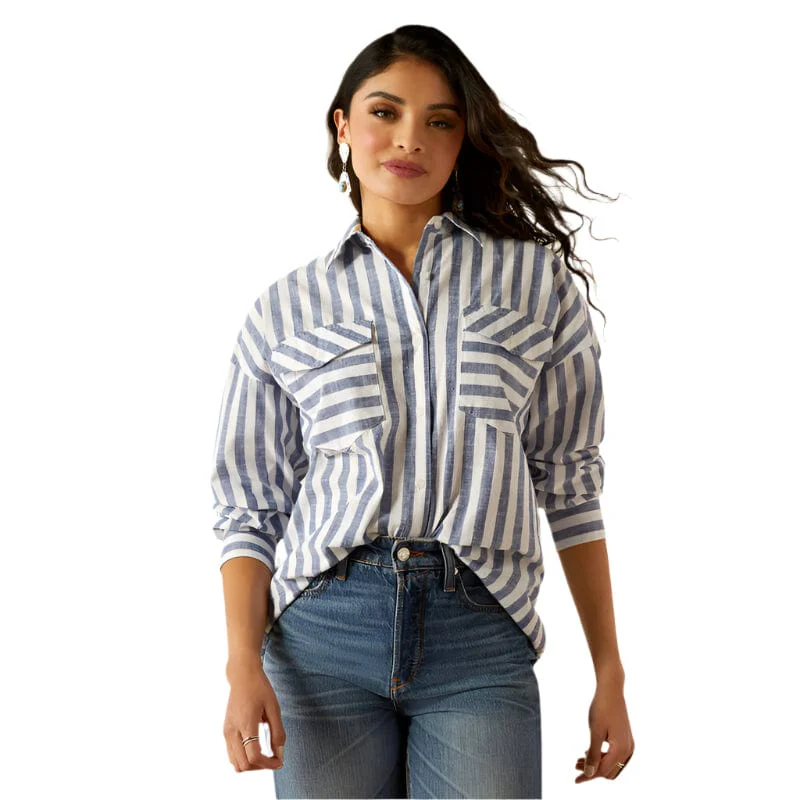 Ariat Women's Baggy Coastal Stripe Button Up Shirt 10054541