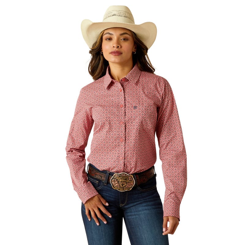 Ariat Women's Kirby Garnet Rose Geo Long Sleeve Stretch Shirt 10051332