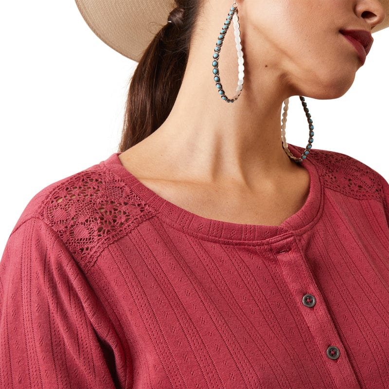 Ariat Women's Pointelle Earth Red Long Sleeve Henley Top 10043413 - Image 2