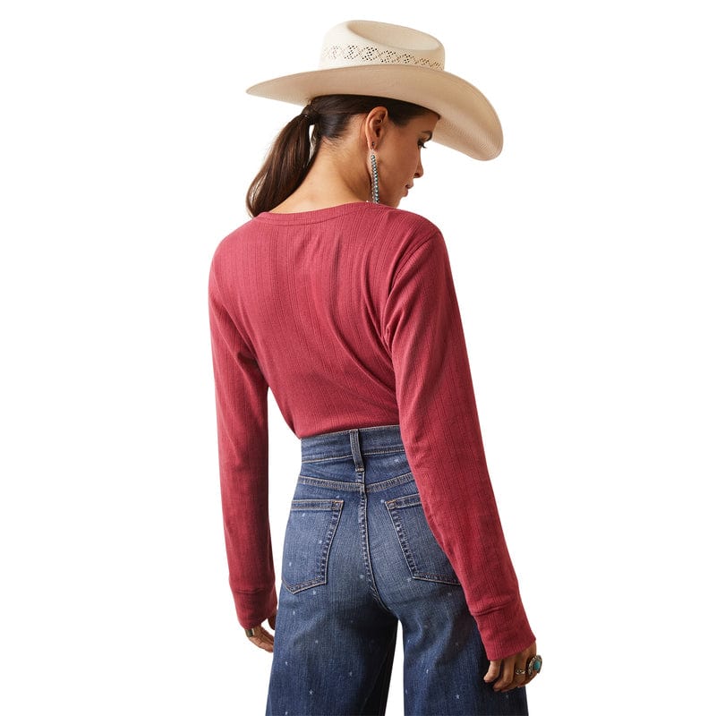 Ariat Women's Pointelle Earth Red Long Sleeve Henley Top 10043413 - Image 3