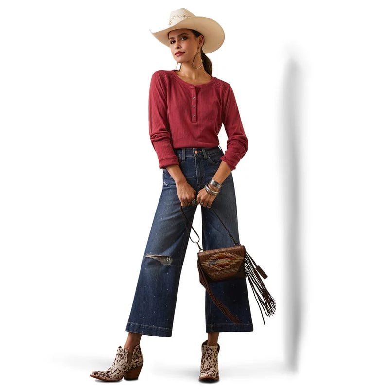 Ariat Women's Pointelle Earth Red Long Sleeve Henley Top 10043413 - Image 4