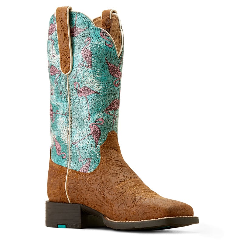 Ariat Women's Round Up Embossed Chestnut Wide Square Toe Western Boots 10051037