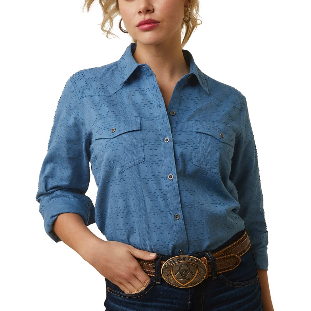 Ariat Women's Sharing Copen Blue Long Sleeve Button Down Shirt 10043657 - Image 2