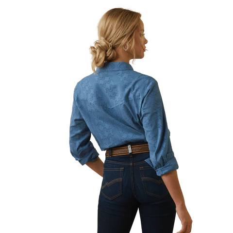 Ariat Women's Sharing Copen Blue Long Sleeve Button Down Shirt 10043657 - Image 5