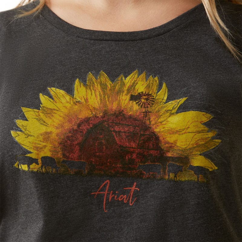 Ariat Women's Sunflower Cow Charcoal Heather Short Sleeve T-Shirt 10047640 - Image 2