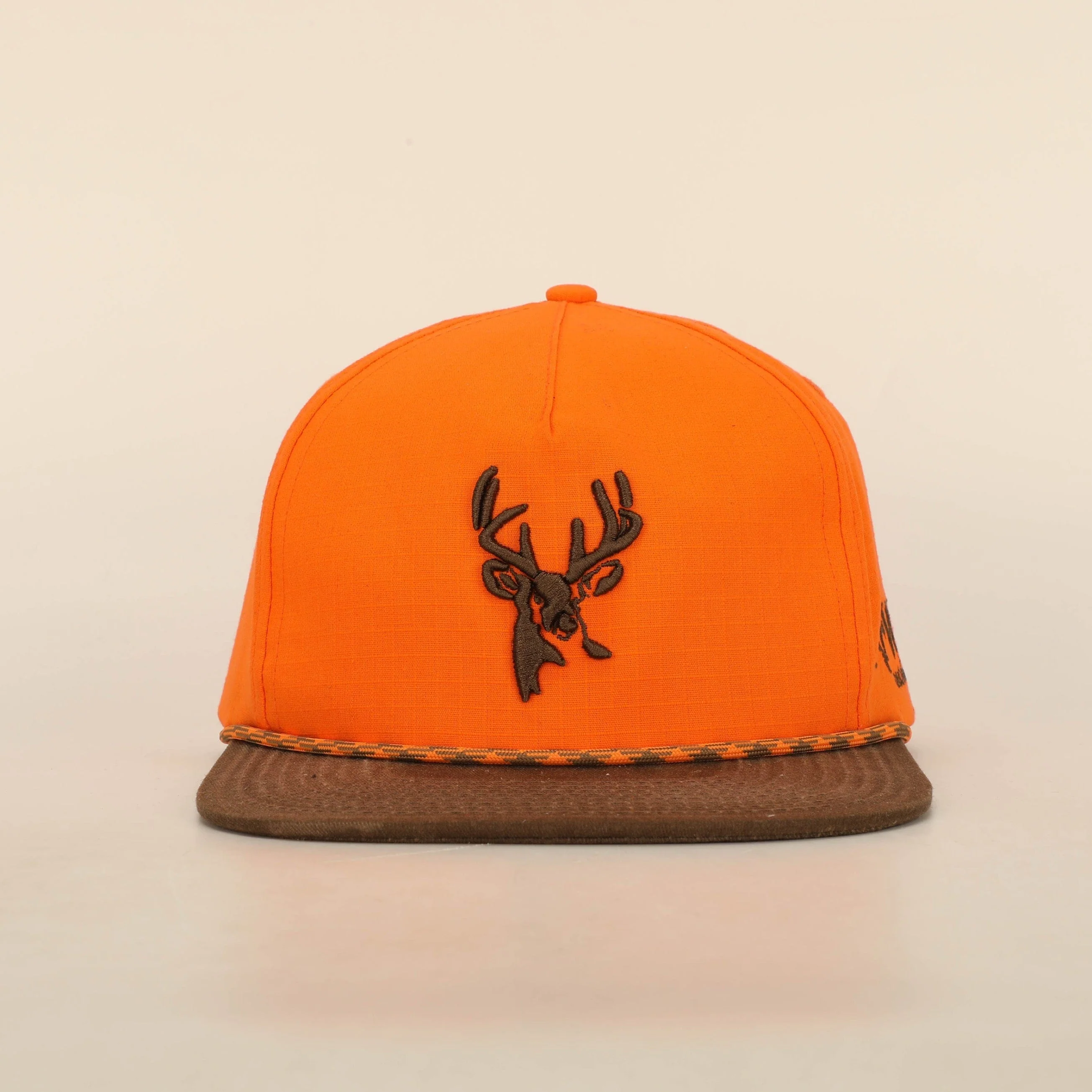 BLAZE ORANGE AND BROWN RIPSTOP PUFF DEER ROPE HAT - Image 2