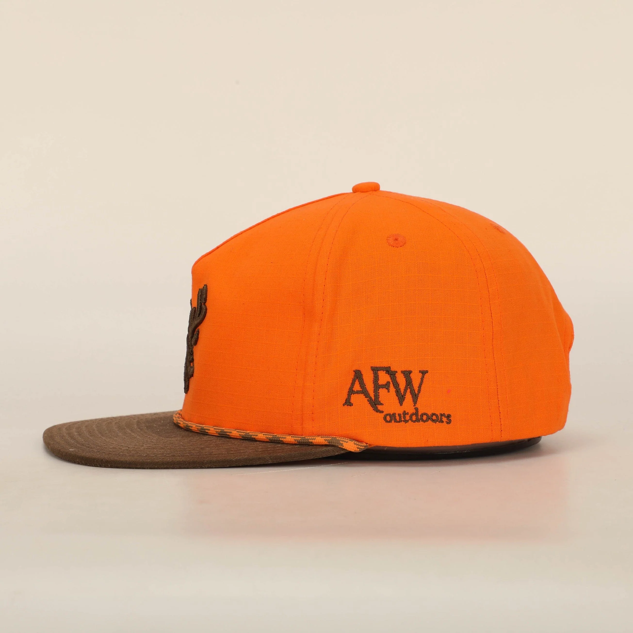 BLAZE ORANGE AND BROWN RIPSTOP PUFF DEER ROPE HAT - Image 3