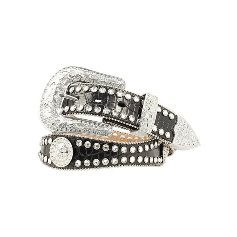 Blazin Roxx Women's Black Croc Print Rhinestone Western Belt N3512001