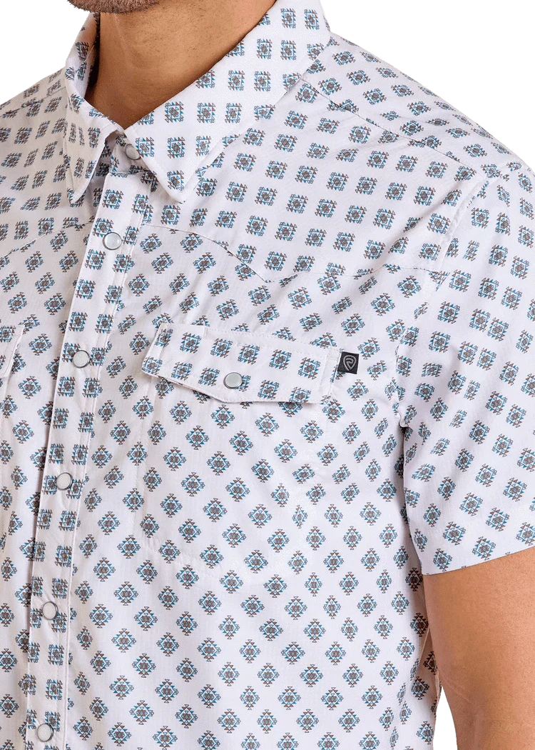 Rock and Roll Men's Tek Western White Short Sleeve Shirt BMN3S06424 - Image 2