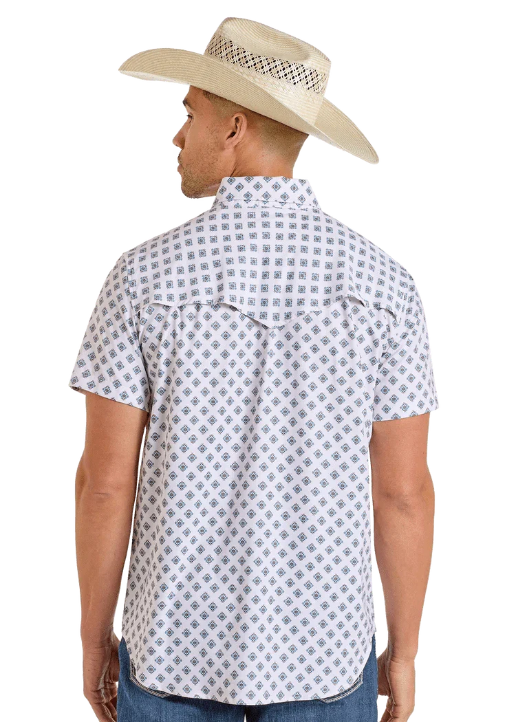 Rock and Roll Men's Tek Western White Short Sleeve Shirt BMN3S06424 - Image 3