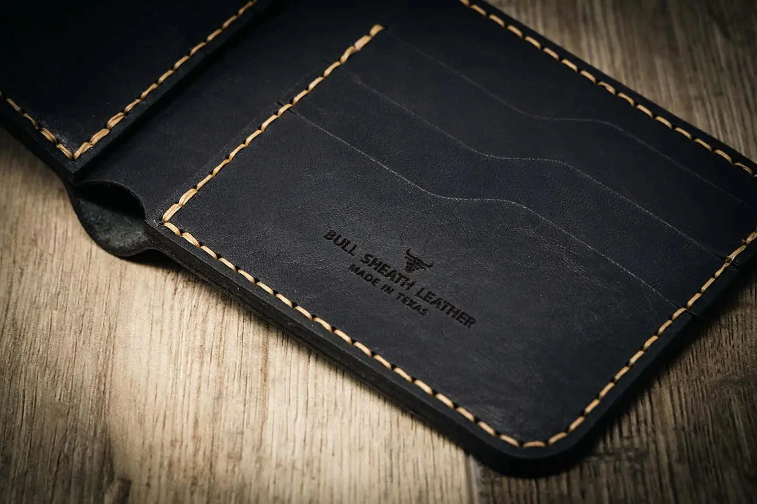 Bull Sheath Leather Men's Big Bend Bifold Wallet Black - Image 5
