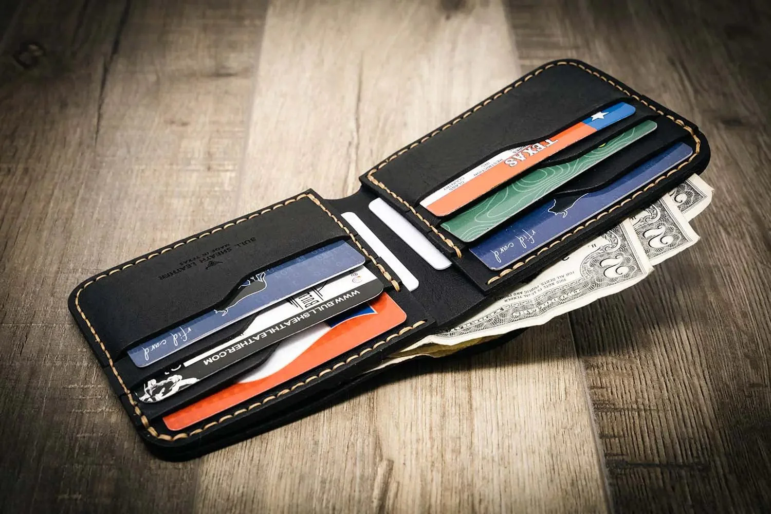 Bull Sheath Leather Men's Big Bend Bifold Wallet Black - Image 7