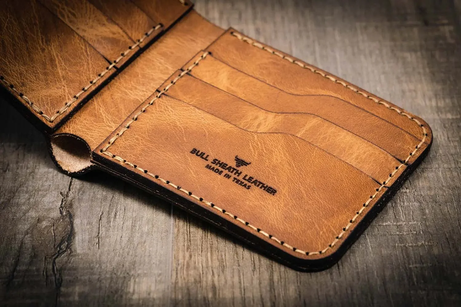 Bull Sheath Leather Men's Big Bend Bifold Wallet Saddle Tan - Image 5