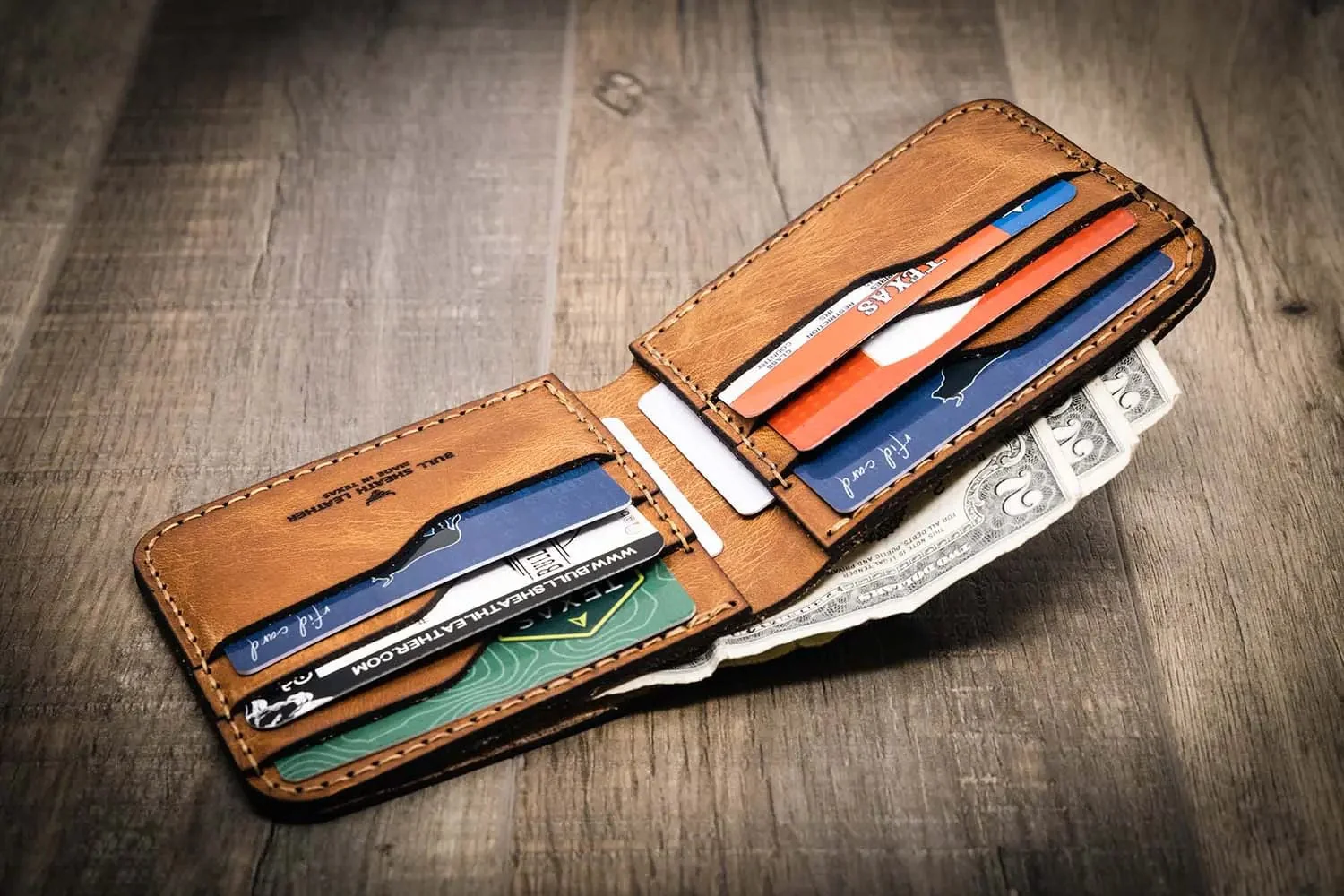 Bull Sheath Leather Men's Big Bend Bifold Wallet Saddle Tan - Image 8