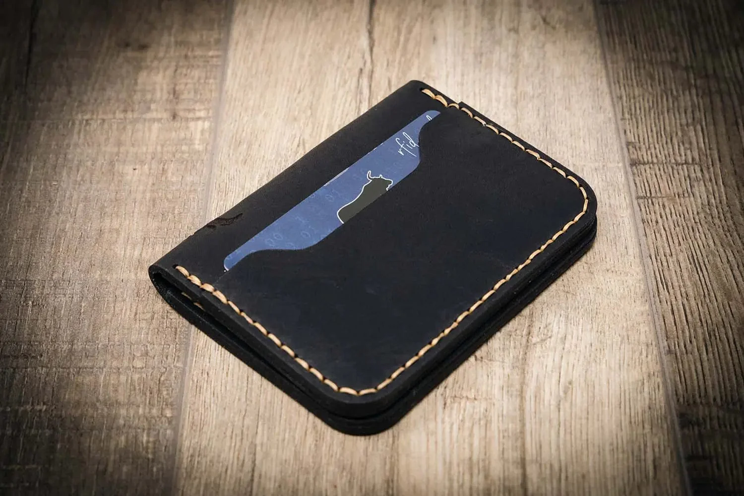Bull Sheath Leather Men's The Georgetown Minimalist Wallet in Black - Image 2