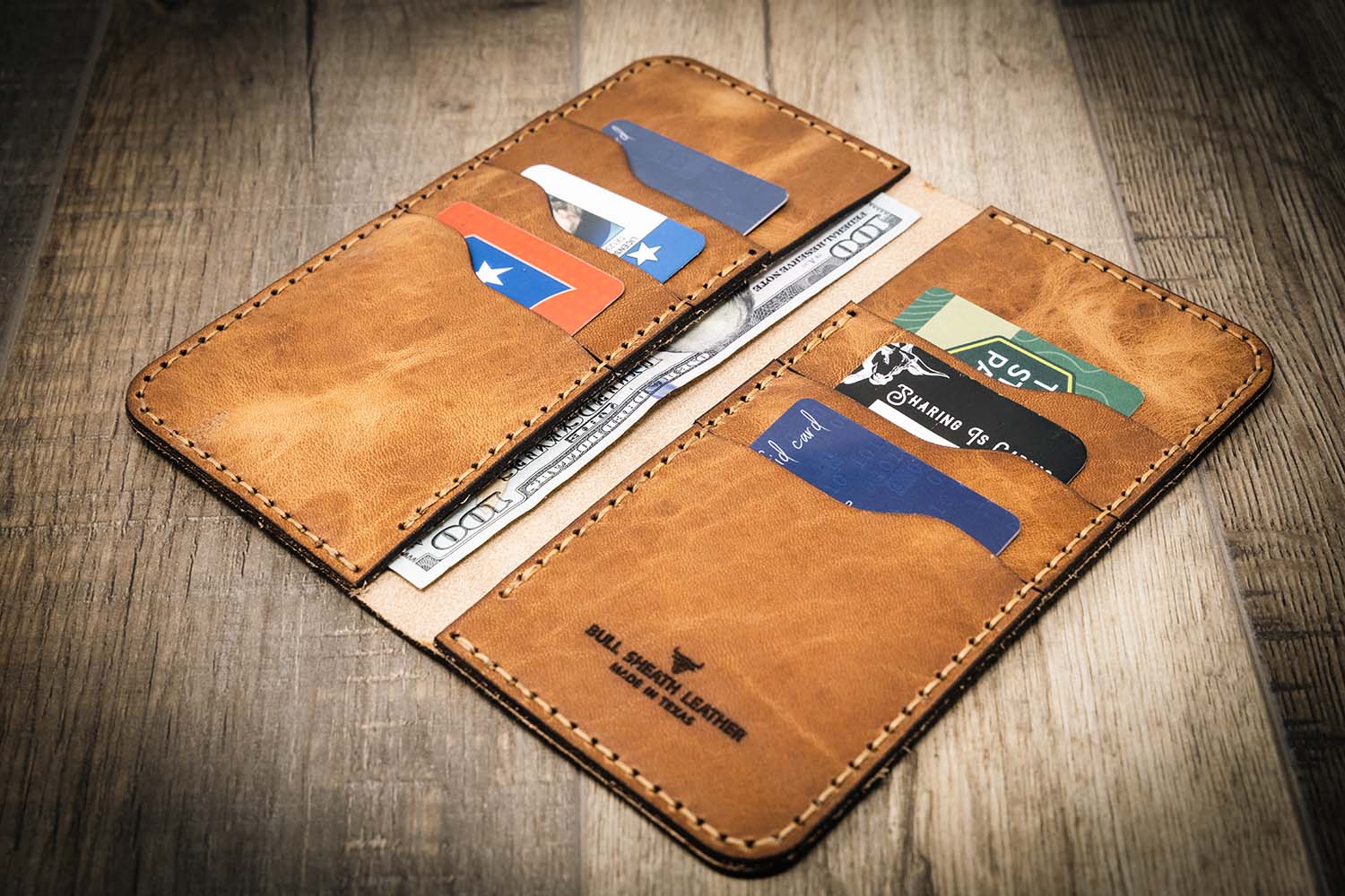 Bull Sheath Leather Men's The Houstonian Long Wallet Saddle Tan