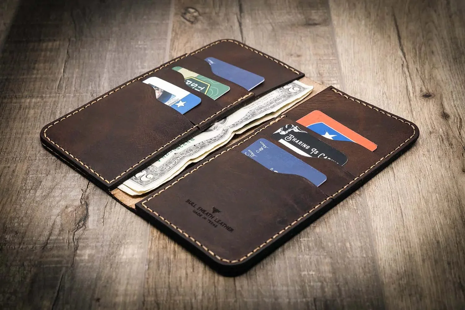 Bull Sheath Leather Men's The Houstonian Long Wallet Walnut Brown