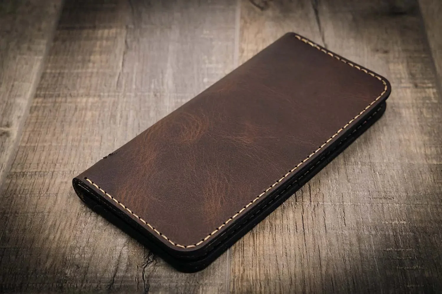 Bull Sheath Leather Men's The Houstonian Long Wallet Walnut Brown - Image 2