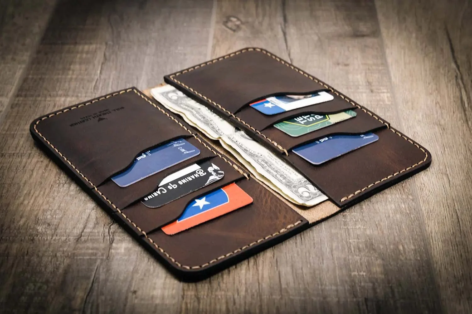 Bull Sheath Leather Men's The Houstonian Long Wallet Walnut Brown - Image 5