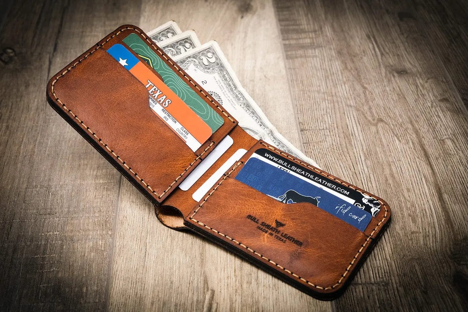 Bull Sheath Leather Men's Western Bifold Wallet Chestnut Brown - Image 2